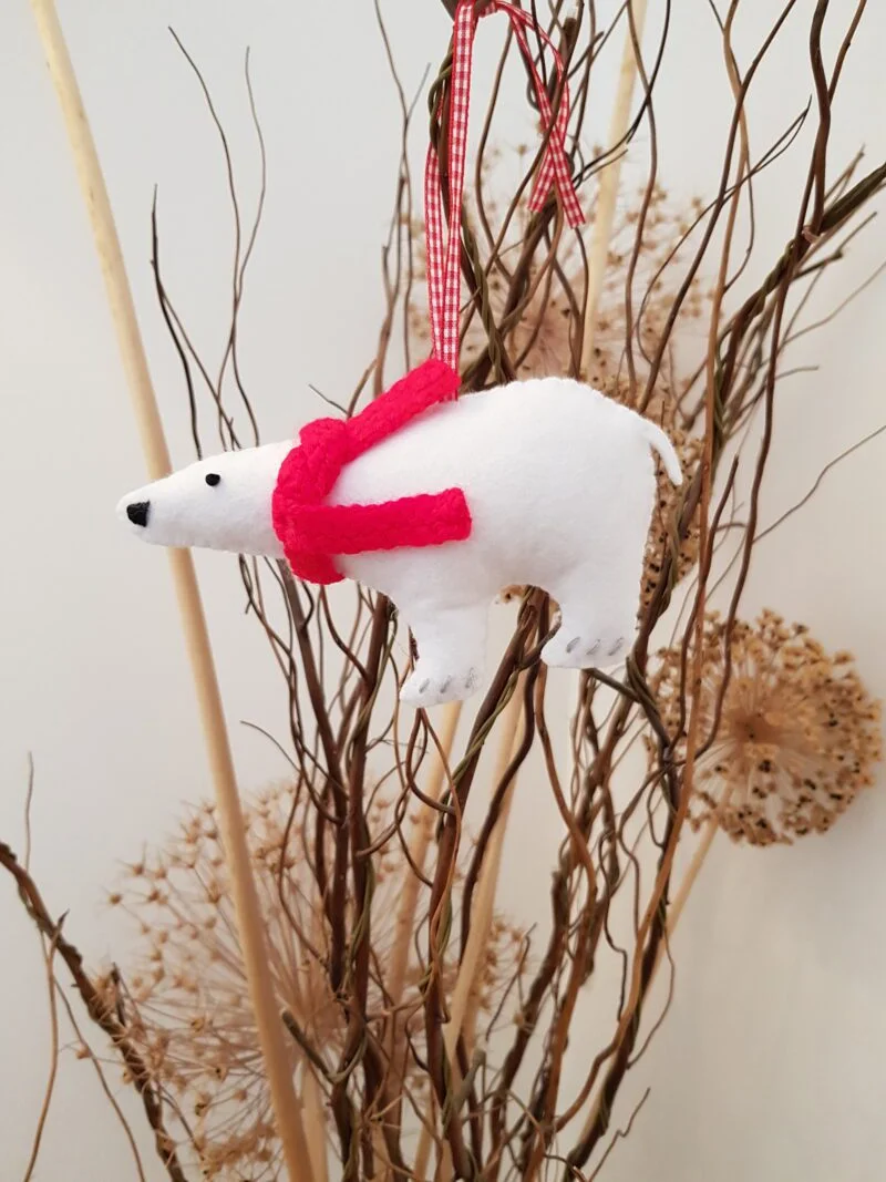 Polar Bear decoration with Red Knitted Scarf