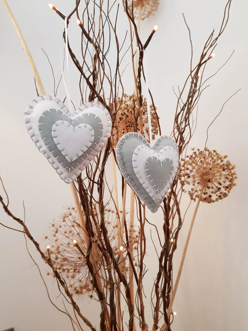 Concentric Hearts Decoration Grey/White