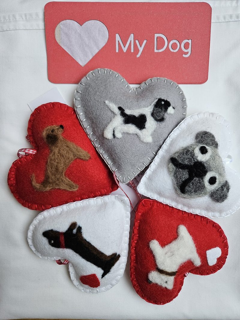 Felted Dog Heart Decoration Bespoke